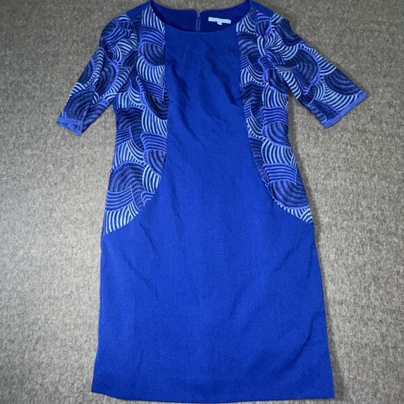 Antonio Melani Blue Textured Sheath Dress 14 Half Sleeve Stretch Panel - Picture 1 of 7
